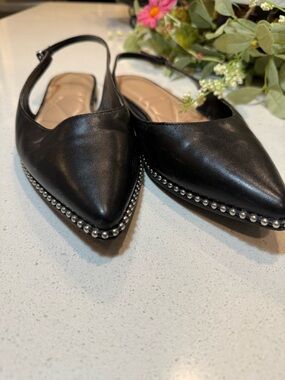 BCBGeneration Black Stud-Trim Pointed Slingback STUDDED Flats 🥿